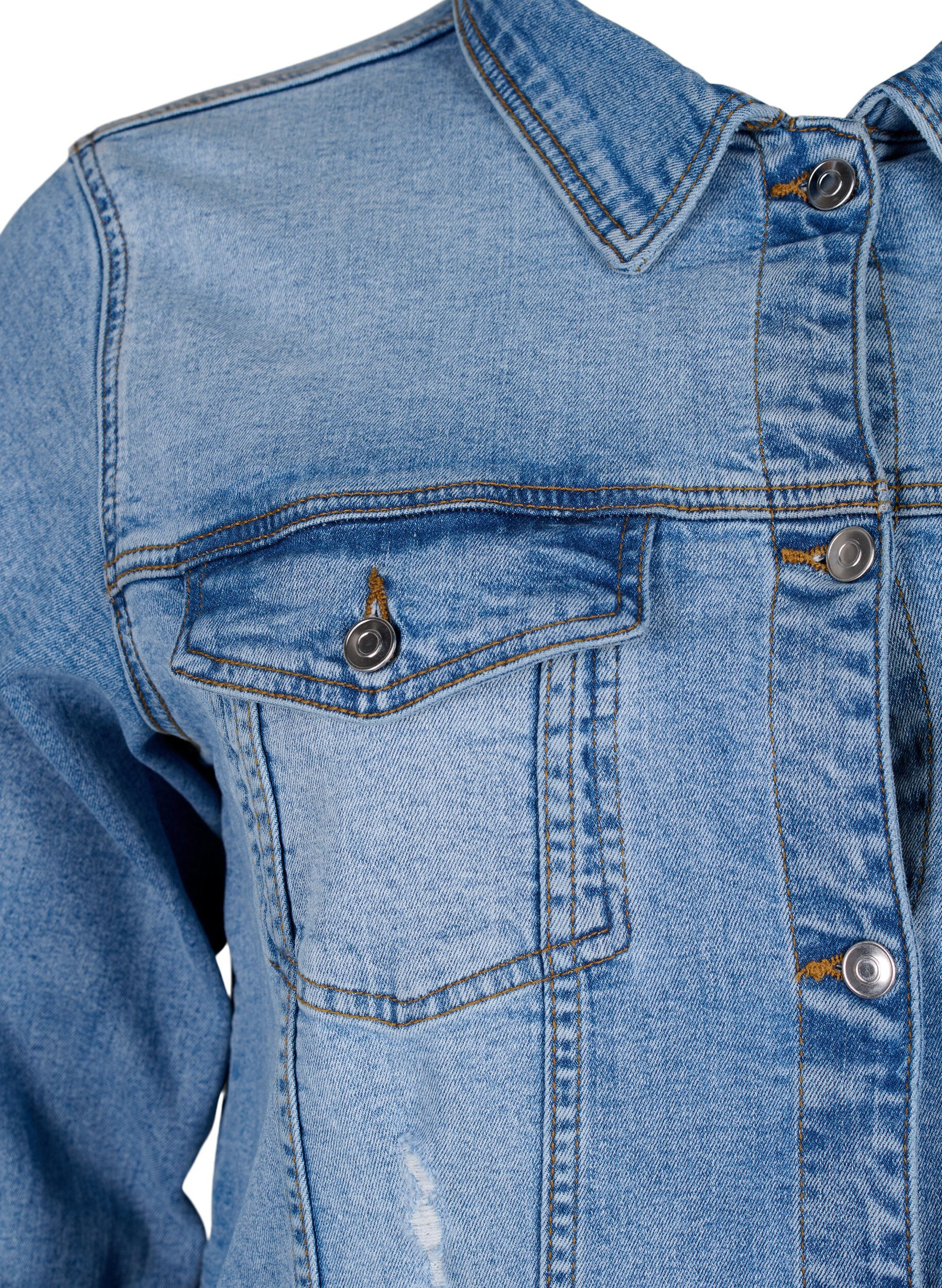 Zizzi Kort denimjakke i bomuld, Light blue denim, Packshot image number 2