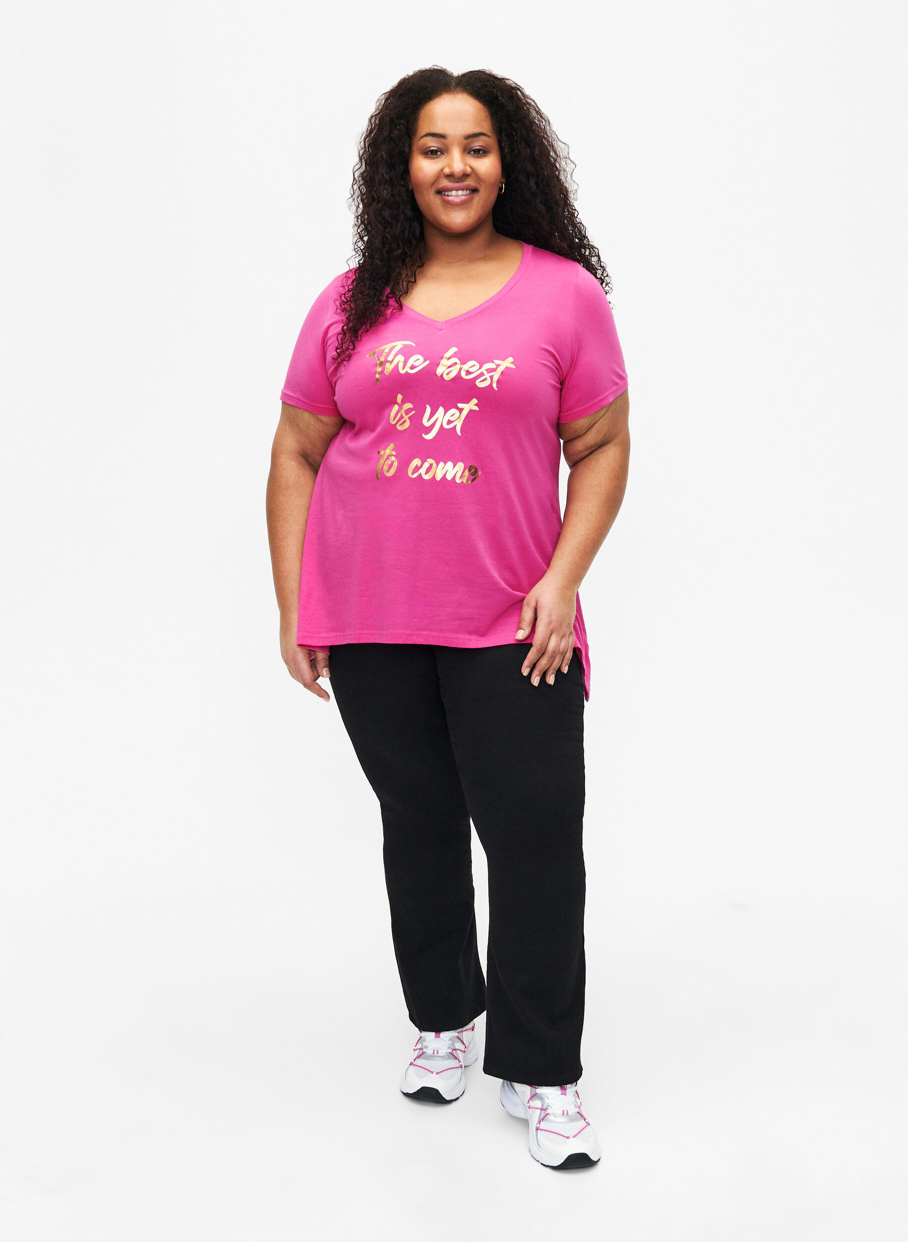 Zizzi Bomulds t-shirt med korte &aelig;rmer, Raspberry S. Best, Model image number 2