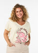 T-shirt i bomuld med frontprint og V-hals, Beige, Model image number 0