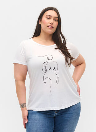 Bomulds t-shirt med print, B. White w. Black, Model image number 0