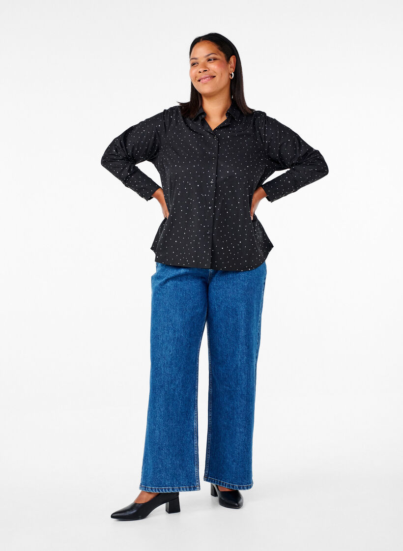 Skjorte med rhinesten , Black, Model image number 3