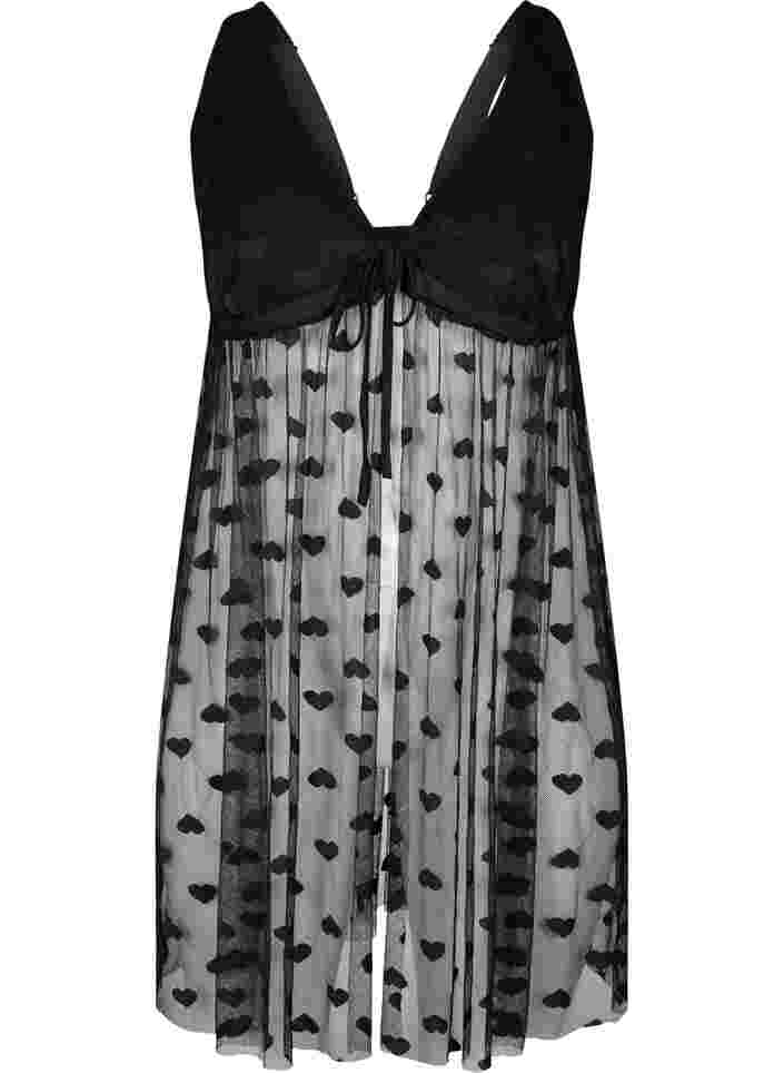 Transparent natkjole med mønster, Black, Packshot image number 0