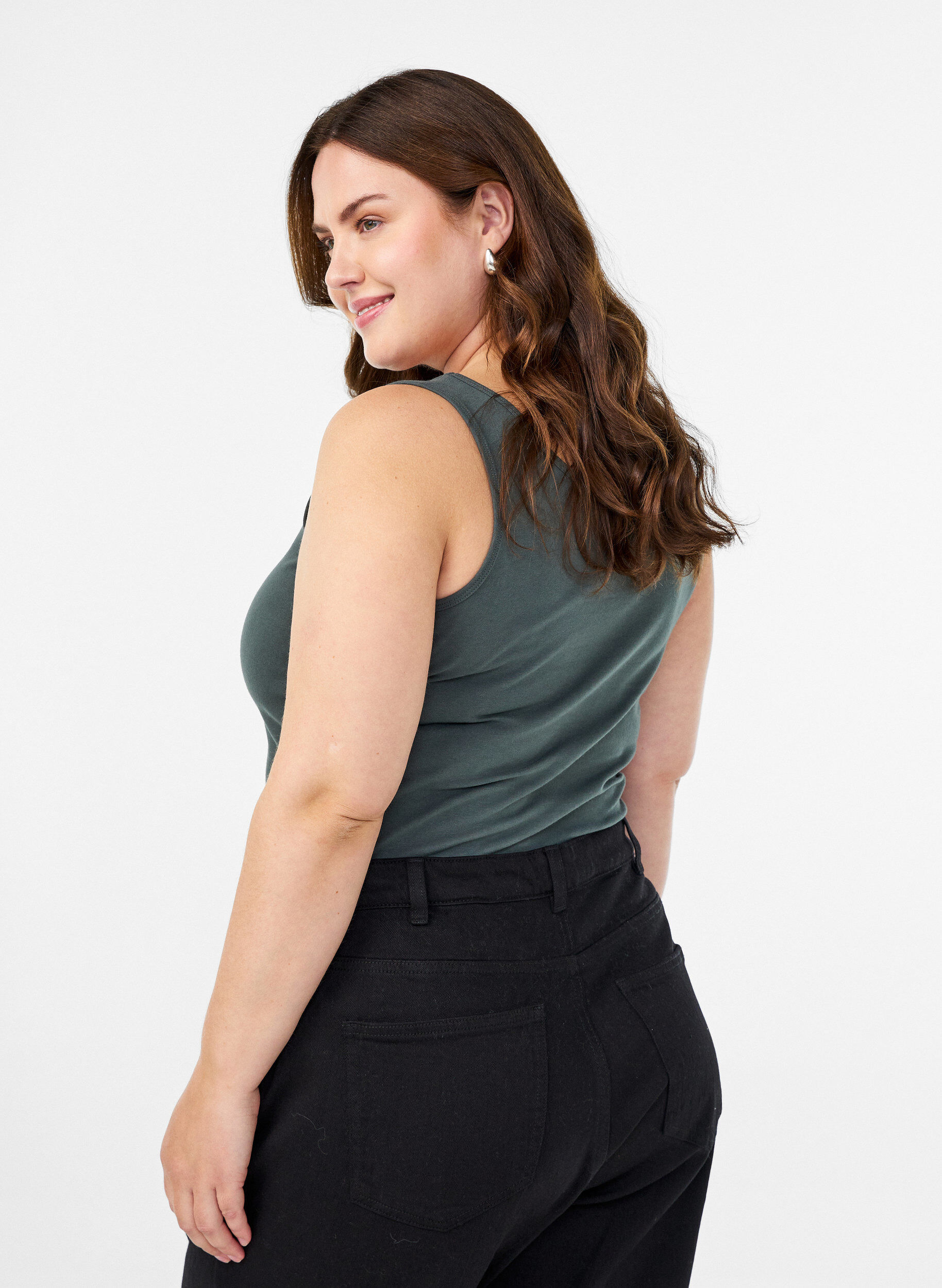 ZizziEnsfarvet basis top i bomuld, Gr&oslash;n, Model image number 2