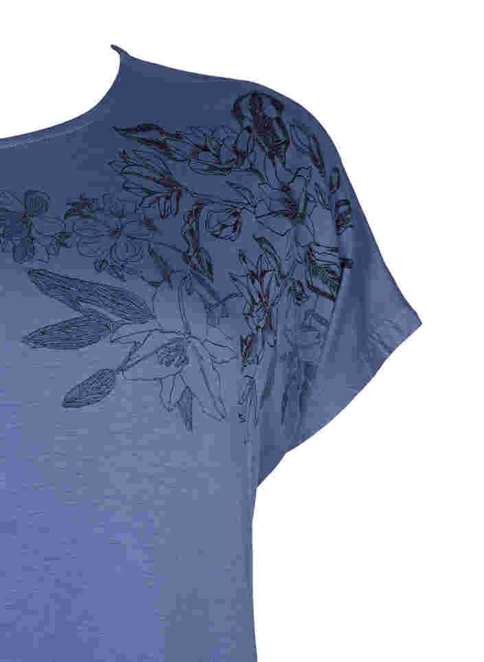 Kortærmet viskose t-shirt med blomsterprint, Coastal Fjord Flower, Packshot image number 3