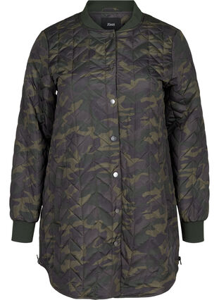 Quiltet jakke med print og knaplukning, Camou as sample, Packshot image number 0