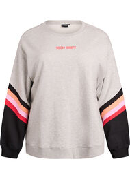 L&oslash;s sweatshirt med kontrastdetaljer p&aring; &aelig;rmerne, Gr&aring;