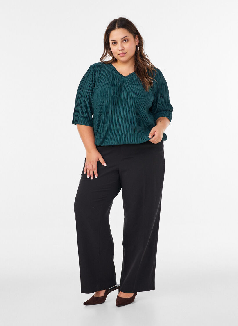 Bluse med b&oslash;lget struktur og ballonform, Gr&oslash;n, Model image number 1