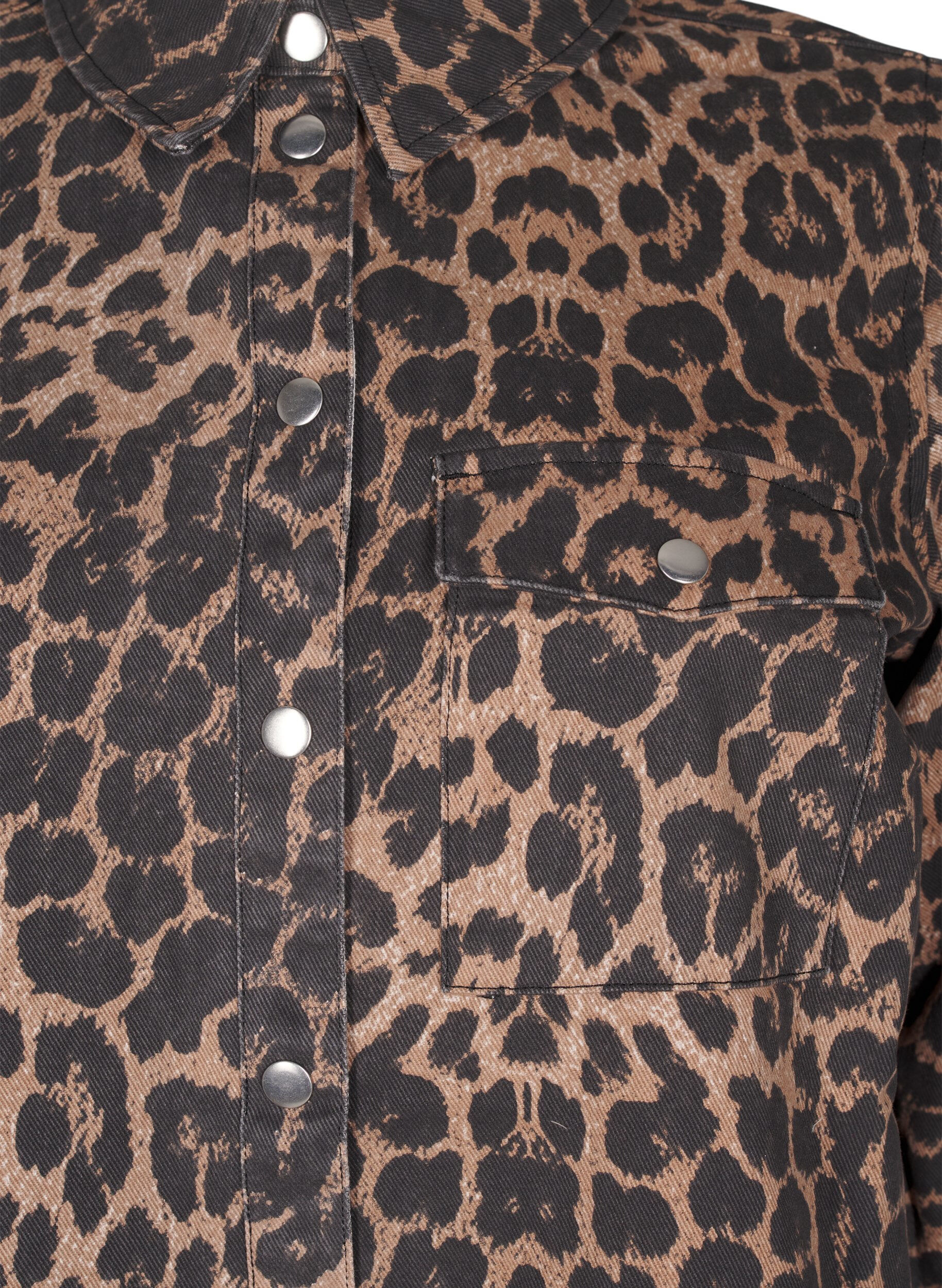 Zizzi Canvasjakke med leopardprint, Leo AOP, Packshot image number 2