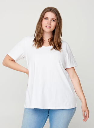 Basis t-shirt med v-hals, Bright White, Model image number 0