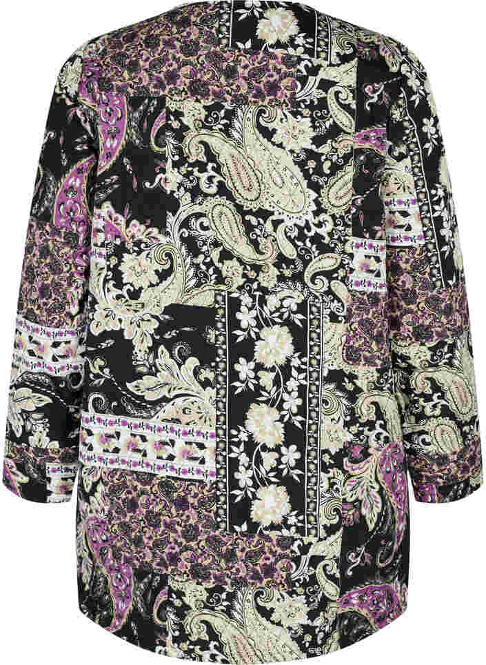 Quiltet jakke med paisleyprint og knaplukning, Black Patchwork AOP, Packshot image number 1
