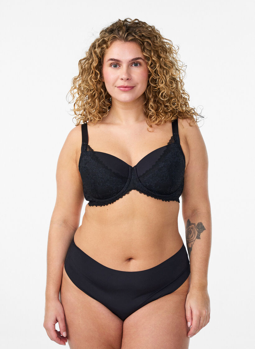 Vatteret bh med blonder, Sort, Model image number 1