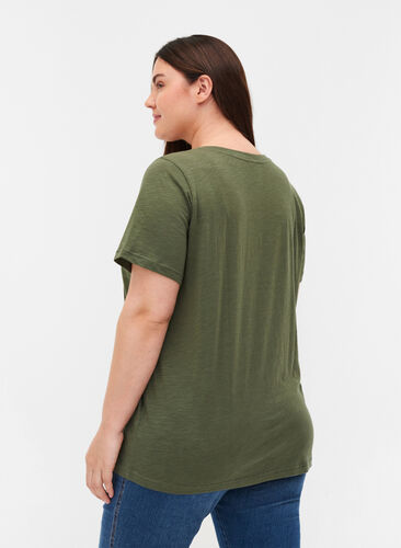 T-shirt med print i økologisk bomuld, Thyme Melange, Model image number 1