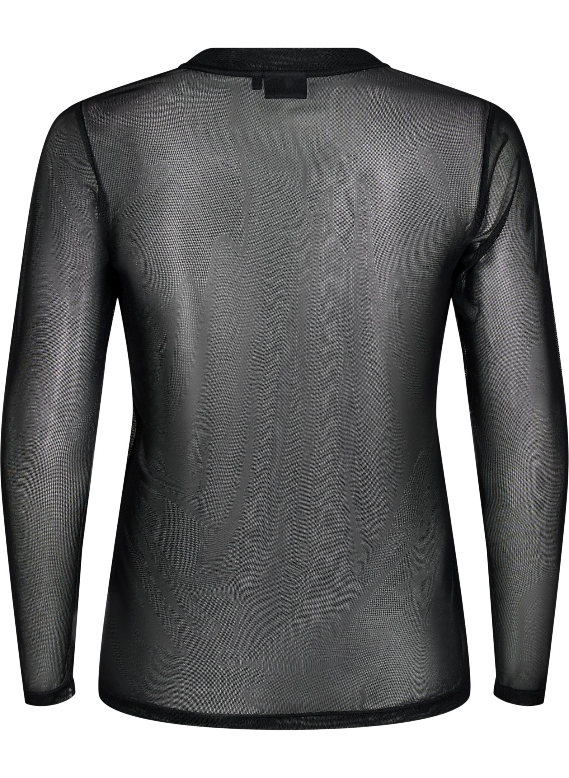 ZizziEnsfarvet mesh bluse, Sort, Packshot image number 1