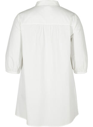 Bomulds tunika med 3/4 ærmer og blonder, Bright White, Packshot image number 1