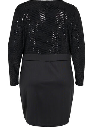 Tætsiddende kjole med glitterstruktur, Black, Packshot image number 1