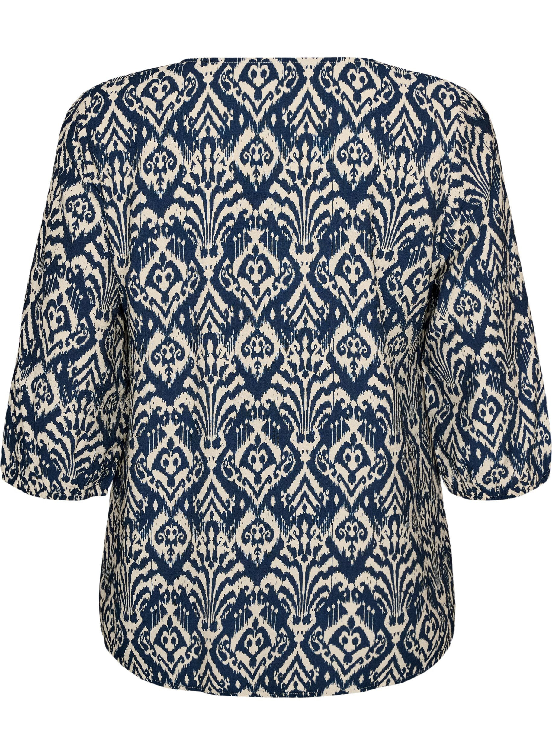 ZizziViskosebluse med m&oslash;nster og 3/4-&aelig;rmer, Bl&aring;, Packshot image number 1