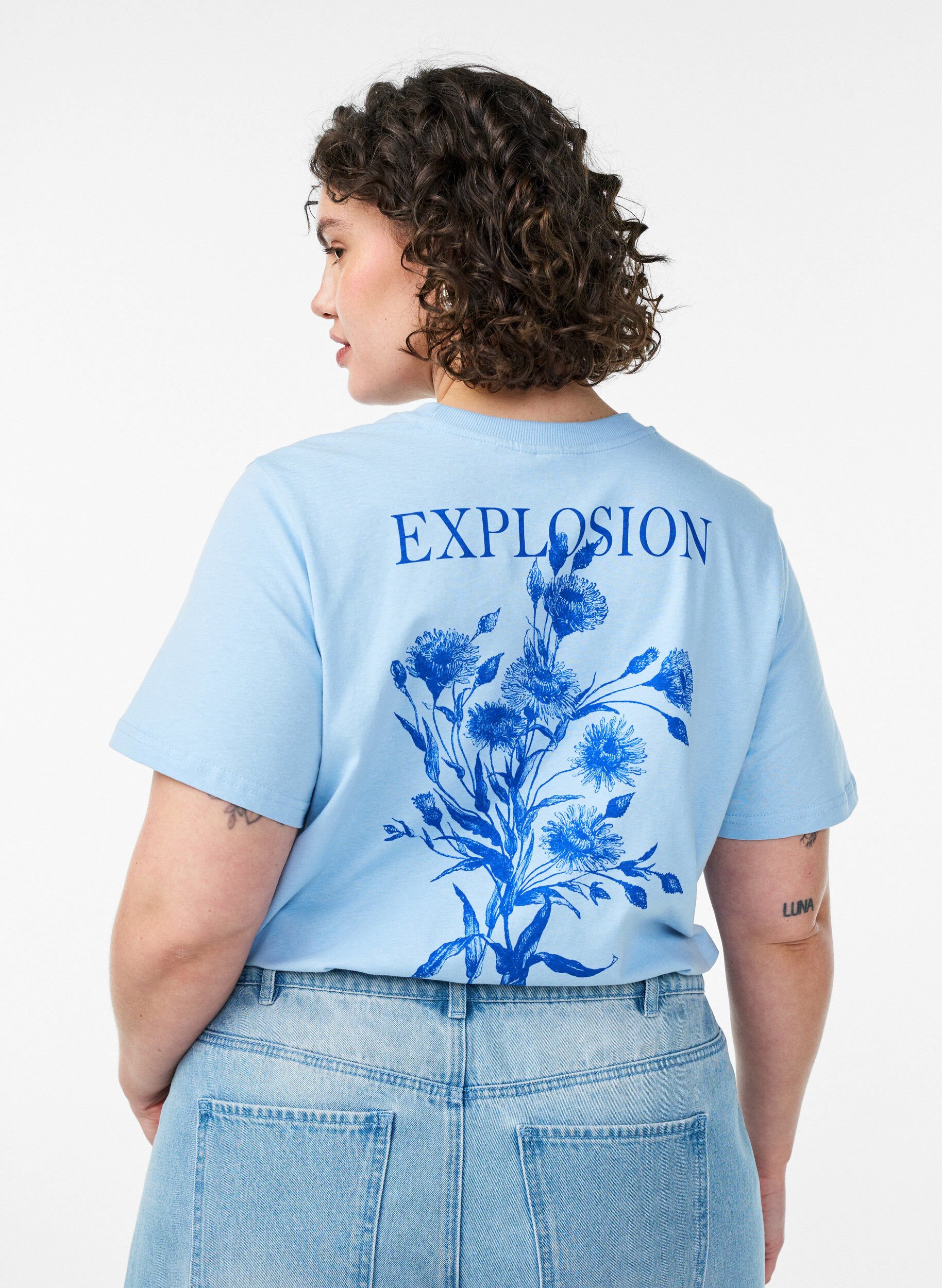 ZizziT-shirt i bomuld med print, Bl&aring;, Model image number 2