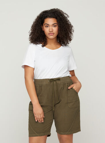 Løse shorts med lommer i bomuld, Ivy Green, Model image number 0