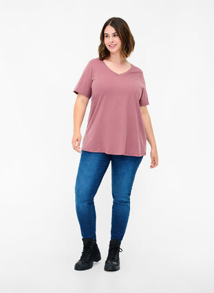 Basis t-shirt med v-hals, Rose Taupe, Model image number 2