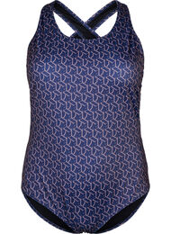 Badedragt med print og krydset ryg, Text Print