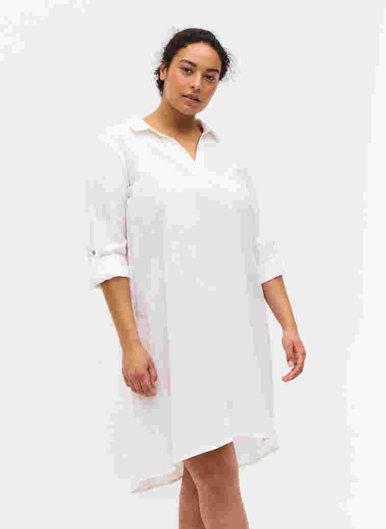 Kjole med v-udskæring og krave, White, Model image number 0