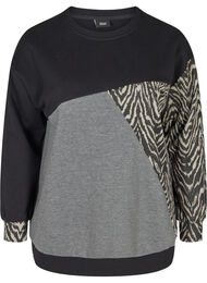 Sweatshirt med printdetaljer, Black Grey Zebra