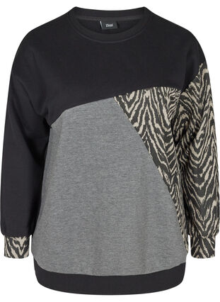 Sweatshirt med printdetaljer, Black Grey Zebra, Packshot image number 0