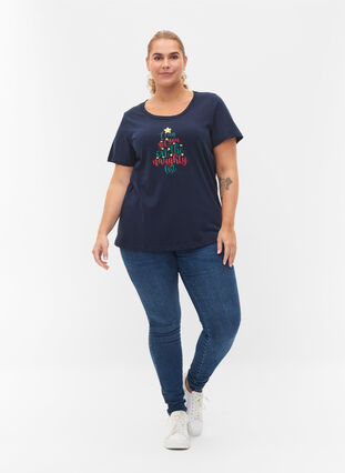 Jule t-shirt i bomuld, Navy Blazer Text, Model image number 3