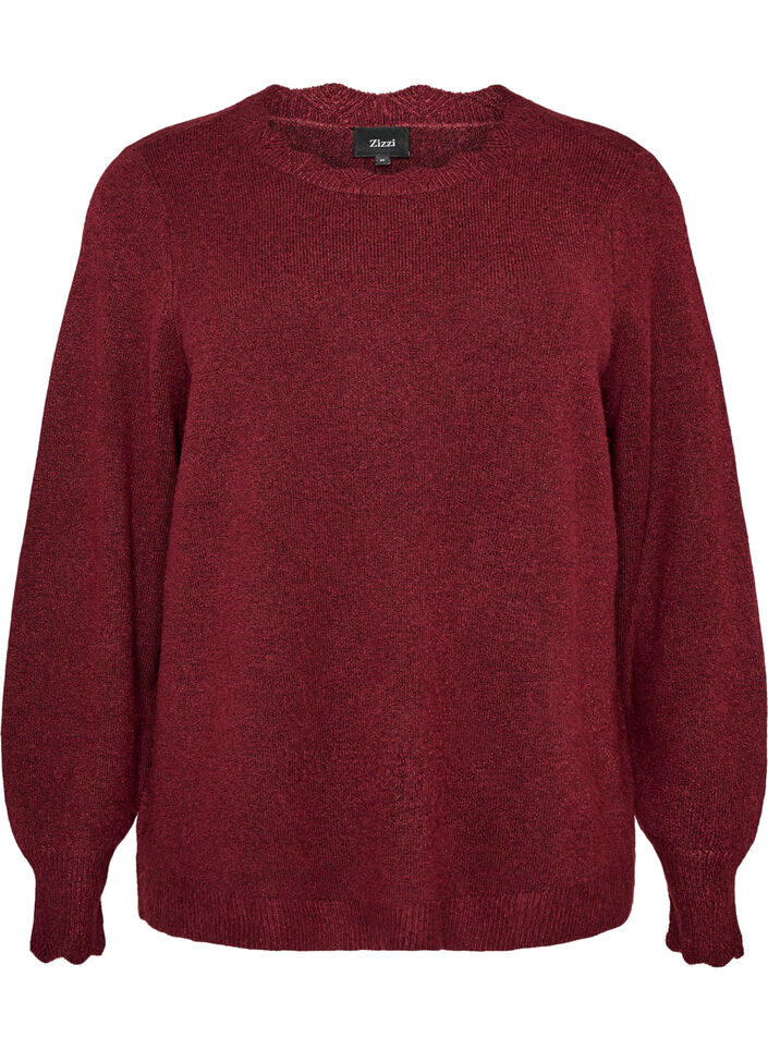 Strikbluse med b&oslash;lgekanter, R&oslash;d, Packshot image number 0
