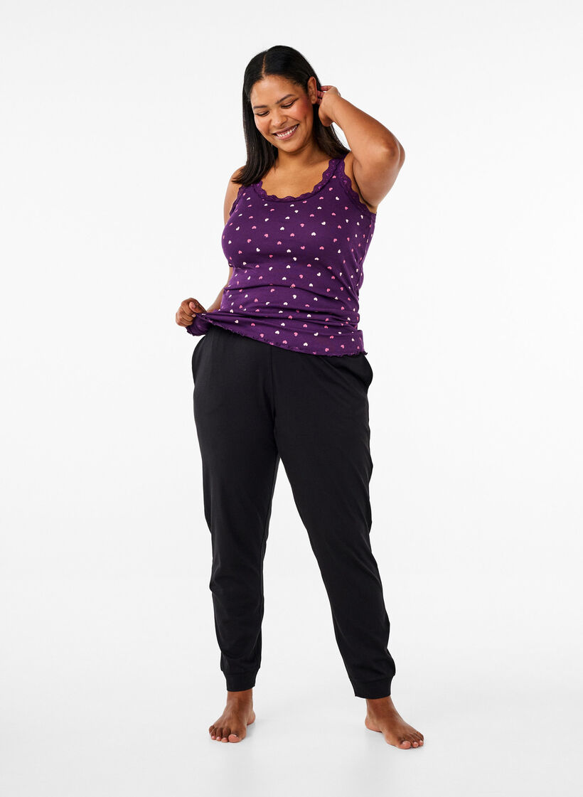 Top med print og blondekant, Lilla, Model image number 1