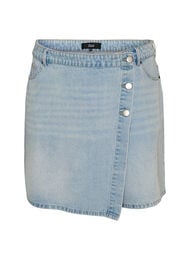 Denimskorts med sl&aring;-om-effekt og h&oslash;j talje, Bl&aring;