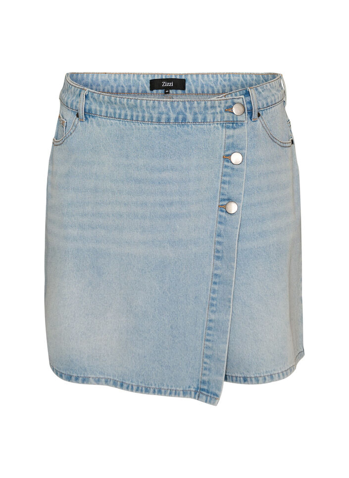 Denimskorts med sl&aring;-om-effekt og h&oslash;j talje, Bl&aring;, Packshot image number 0
