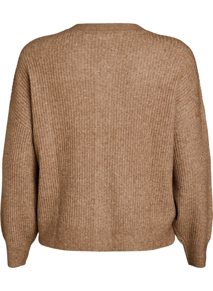 Ribstrikket cardigan med knapper, Brun, Packshot image number 1