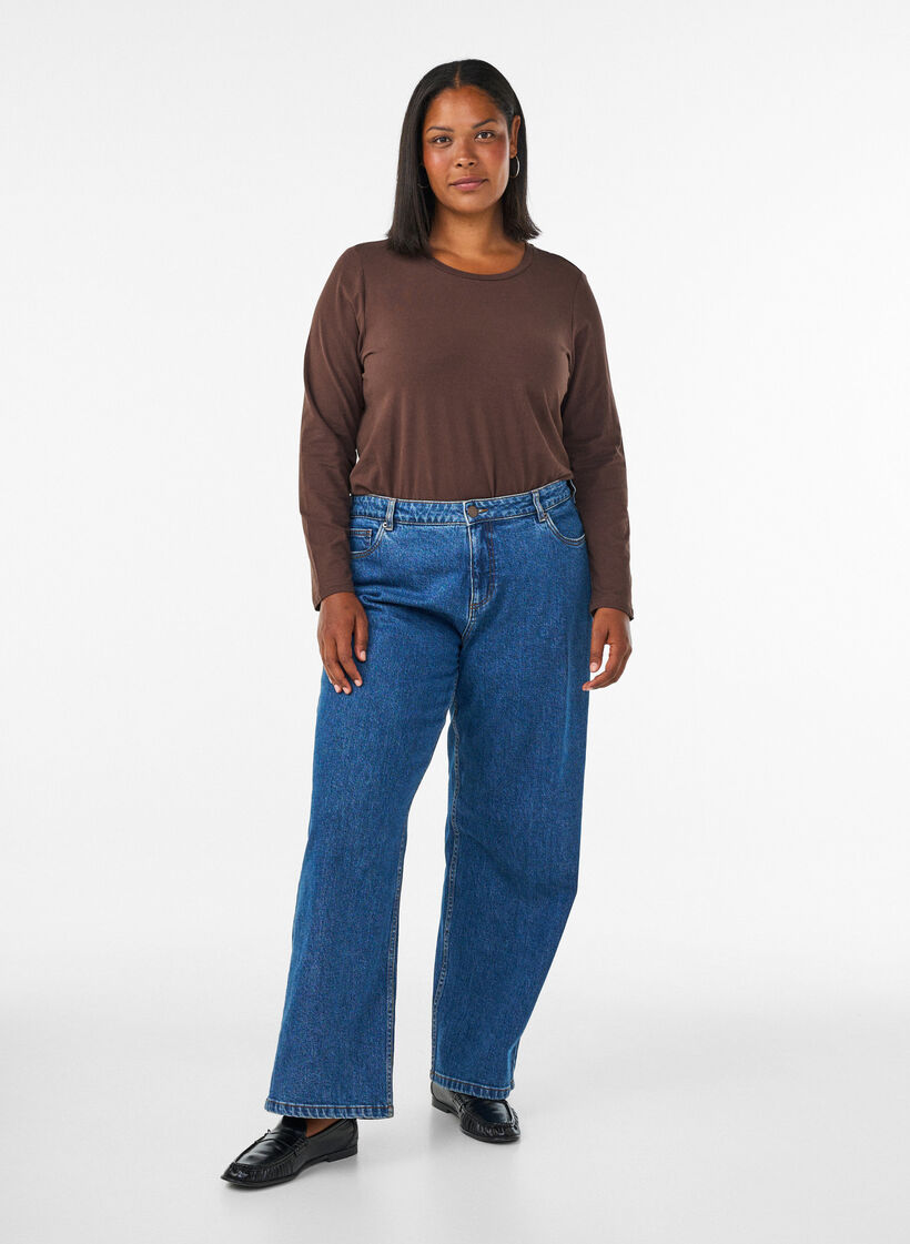 Basis jerseybluse med lange &aelig;rmer, Brun, Model image number 1
