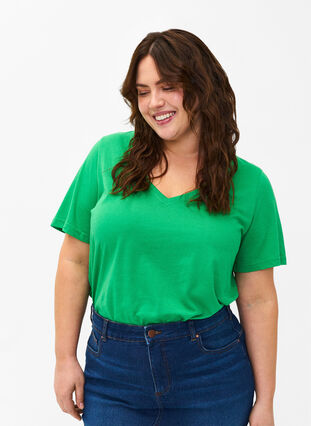 FLASH - T-shirt med v-hals, Kelly Green, Model image number 0