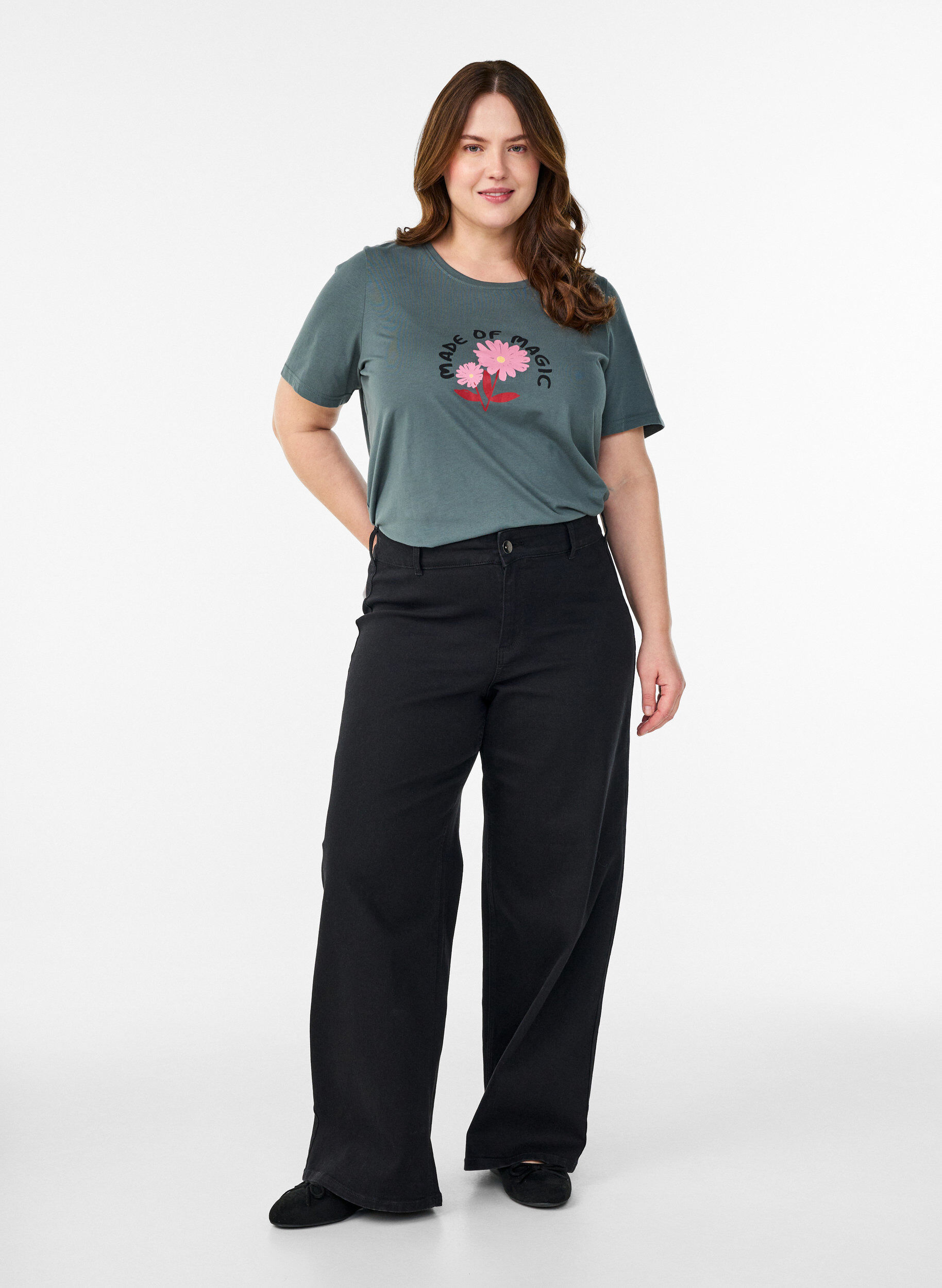 Zizzi FLASH - T-shirt med motiv, Gr&oslash;n, Model image number 1