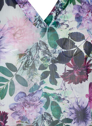Blomstret bluse med 2/4 ærmer, Purple Flower mix, Packshot image number 2