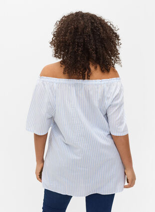 Stribet bomulds bluse med korte ærmer, Kentucky Blue Stripe, Model image number 1