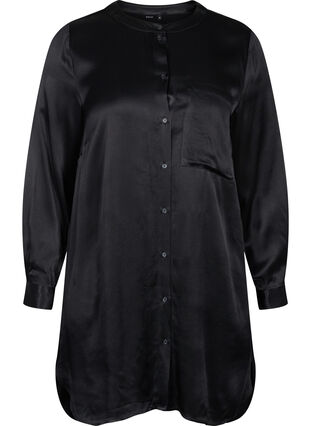 Lang shiny skjorte med slids, Black, Packshot image number 0