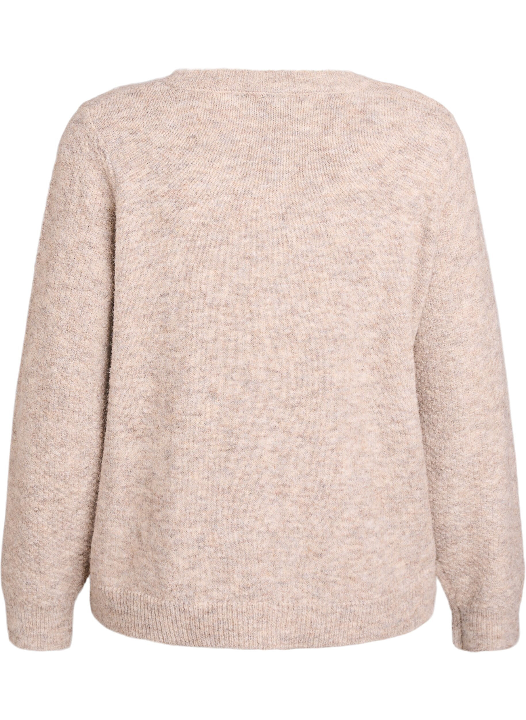 ZizziCardigan med sl&oslash;jfeknapper og hulm&oslash;nster, Beige, Packshot image number 1