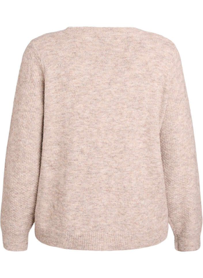 Cardigan med sl&oslash;jfeknapper og hulm&oslash;nster, Beige, Packshot image number 1