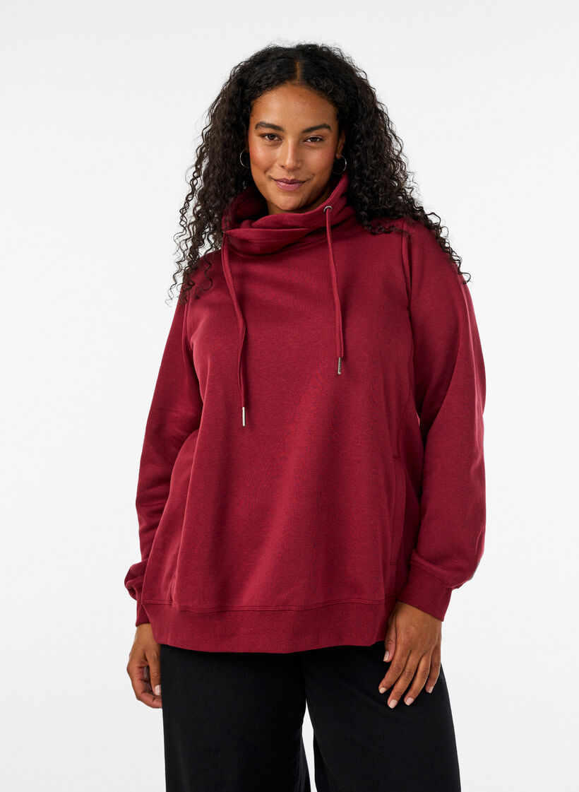 Sweatshirt med h&oslash;j krave og lommer, R&oslash;d, Model image number 0