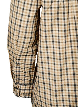 Ternet skjortebluse med flæser, Brown Check, Packshot image number 3
