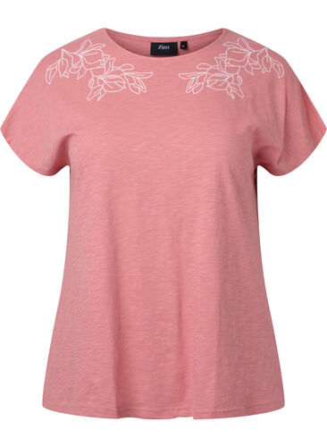 Bomulds t-shirt med blad print, Old Rose W. Leaf, Packshot image number 0
