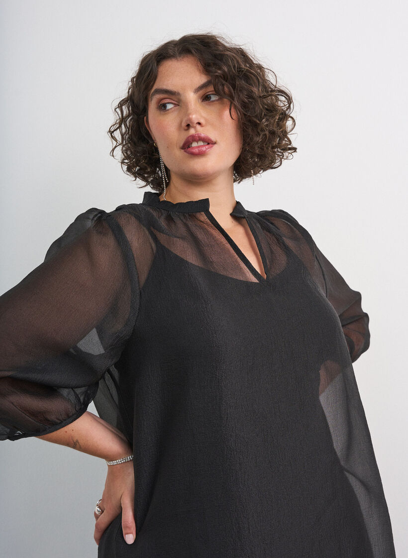 Kort organzakjole med fl&aelig;sekant, Sort, Model image number 3