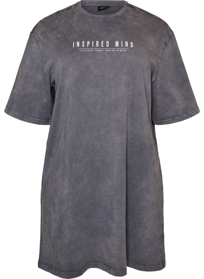 L&oslash;s T-shirtkjole med vasket look, Gr&aring;, Packshot image number 0