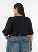 Kort&aelig;rmet strikbluse med pointellem&oslash;nster, Sort, Model image number 2
