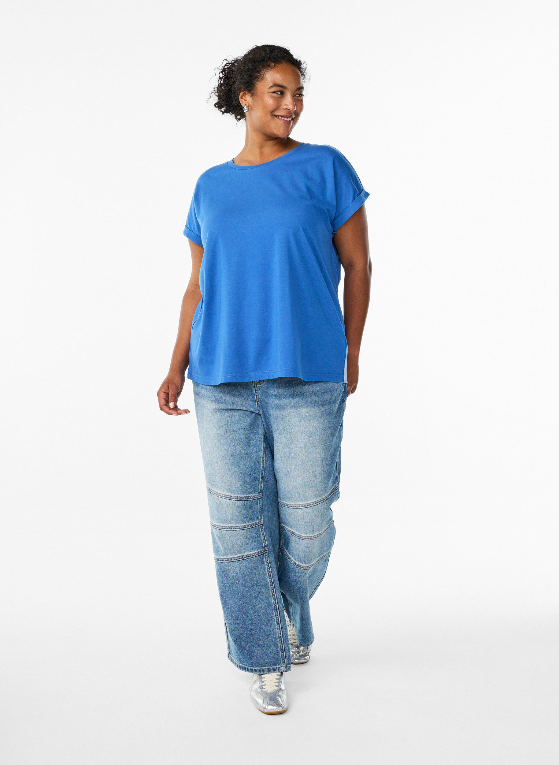 ZizziKort&aelig;rmet t-shirt i bomuldsblanding, Bl&aring;, Model image number 1