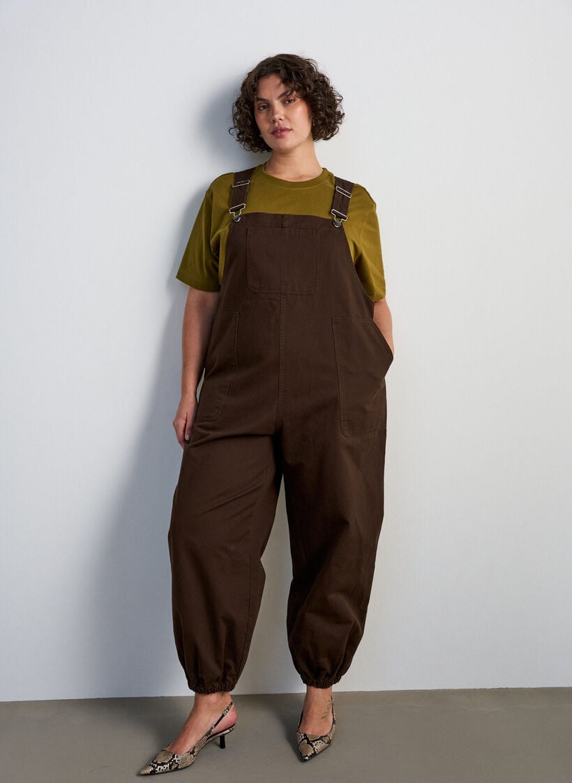 Overalls med balloneffekt og justerbare seler, Brun, Model image number 0