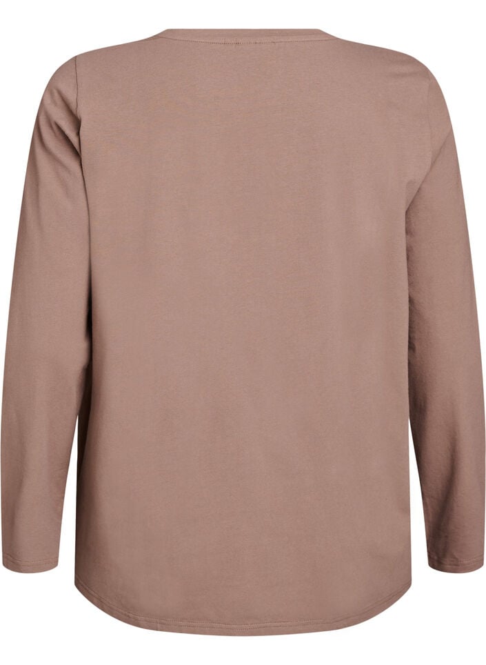 Basis jerseybluse med lange &aelig;rmer, Brun, Packshot image number 1